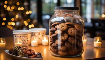 ai généré fait maison Chocolat puce biscuit sur rustique en bois table généré par ai photo