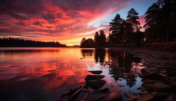 ai généré tranquille scène de le coucher du soleil plus de Montagne intervalle généré par ai photo