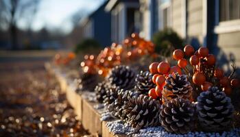 ai généré la nature cadeau, Frais l'automne fruit sur en bois table généré par ai photo