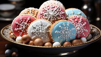 ai généré fait maison dessert assiette avec coloré Chocolat biscuits généré par ai photo