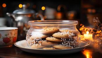 ai généré fait maison Chocolat puce biscuits sur rustique en bois table généré par ai photo