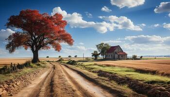 ai généré tranquille scène de rural paysage avec vert Prairie généré par ai photo