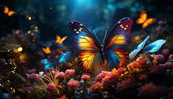 ai généré multi coloré papillon dans nature, vibrant beauté en plein air généré par ai photo