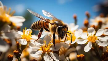 ai généré occupé mon chéri abeille polliniser Jaune fleur en plein air généré par ai photo