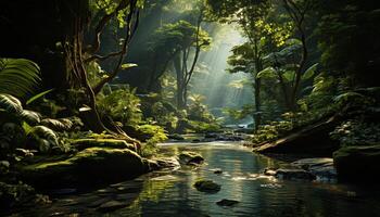 ai généré mystérieux tropical forêt tropicale tranquille, sombre, et effrayant généré par ai photo