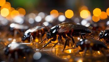 ai généré petit Jaune insecte dans nature, proche en haut et défocalisé généré par ai photo