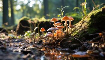 ai généré proche en haut de une visqueux, toxique champignon vénéneux dans le forêt généré par ai photo