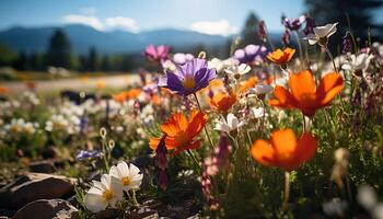 ai généré magnifique Prairie de coloré fleurs dans le été généré par ai photo