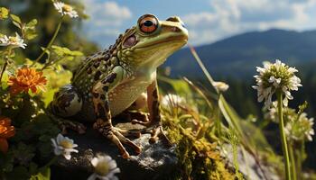 ai généré une mignonne crapaud séance dans le vert herbe généré par ai photo