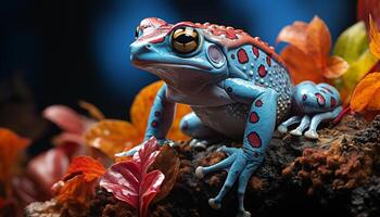 ai généré mignonne crapaud séance sur feuille dans l'automne forêt généré par ai photo