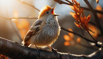 ai généré une mignonne moineau se percher sur une branche généré par ai photo