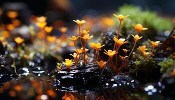 ai généré Jaune feuille sur vert plante dans l'automne généré par ai photo