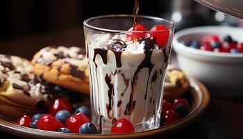 ai généré fraîcheur de fait maison baie dessert sur rustique bois table généré par ai photo