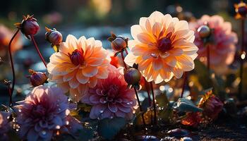 ai généré vibrant couleurs de la nature fleur dans formel jardins généré par ai photo