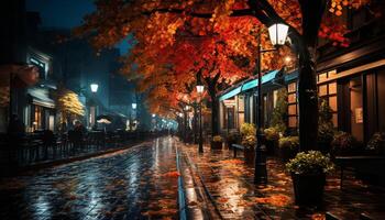 ai généré la nuit ville la vie illuminé par multi coloré rue lumières généré par ai photo