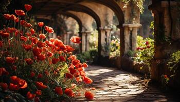 ai généré vibrant tulipe fleurs décorer le formel jardin généré par ai photo