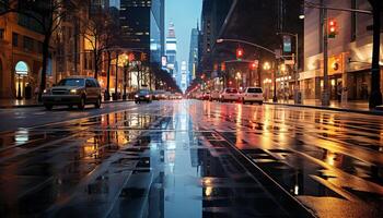 ai généré vibrant ville lumières brouiller dans le nuit généré par ai photo