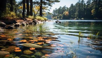 ai généré tranquille scène de l'automne forêt reflète vibrant couleurs généré par ai photo