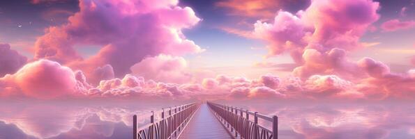 ai généré pont à le cieux au milieu de rose des nuages photo