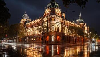 ai généré célèbre ville horizon illuminé par majestueux bâtiment lumières généré par ai photo