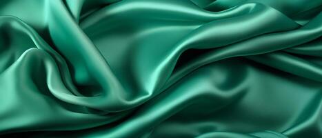 ai généré émeraude vert soie tissu avec élégant, lisse vagues photo