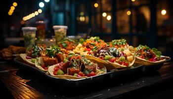 ai généré grillé du boeuf taco avec Frais tomate et guacamole généré par ai photo