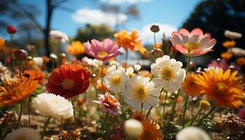 ai généré vibrant Jaune Marguerite fleurs dans une Prairie généré par ai photo