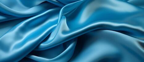 ai généré luxueux bleu soie en tissu avec élégant ondulé texture photo