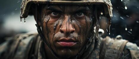 ai généré soldats résistance dans le pluie photo