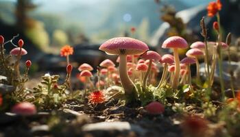 ai généré fraîcheur de l'automne, champignon vénéneux croissance dans inculte forêt généré par ai photo