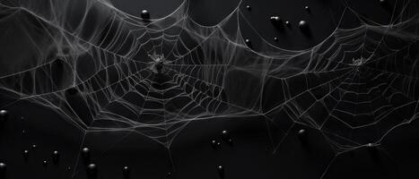 ai généré araignée sur complexe la toile contre noir photo