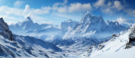 ai généré majestueux couvert de neige Montagne pics photo