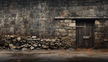 ai généré vieux bâtiment fonctionnalité, bois porte, sale brique mur généré par ai photo