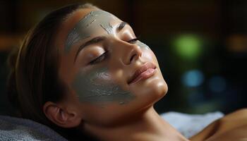 ai généré Jeune femme profiter une relaxant beauté spa traitement généré par ai photo