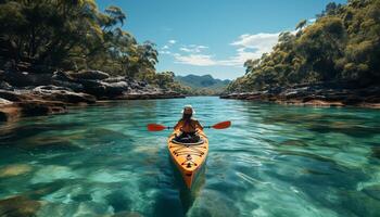 ai généré Hommes et femmes kayak dans la nature beauté généré par ai photo