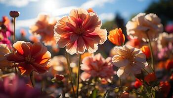 ai généré vibrant fleurs Floraison dans le été Prairie généré par ai photo