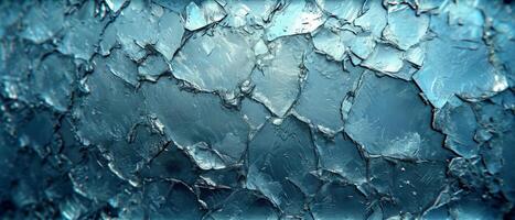 ai généré fermer vue de texturé la glace cristaux avec complexe motifs et une cool bleu teinte, mettant en valeur le beauté de congelé l'eau photo