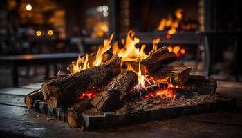 ai généré embrasé feu fournit confortable chaleur dans le en plein air généré par ai photo