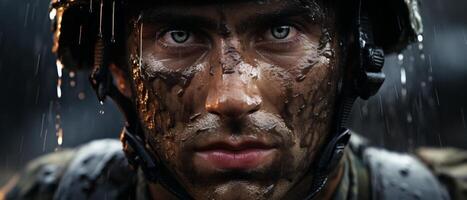 ai généré soldats résistance dans le pluie photo