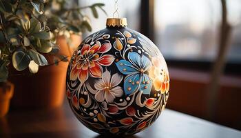 ai généré élégant vase avec coloré floral modèle à l'intérieur généré par ai photo
