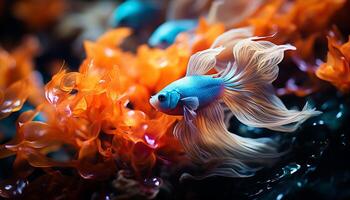 ai généré coloré poisson nager dans le vibrant sous-marin récif généré par ai photo