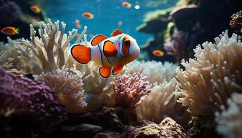 ai généré sous-marin poisson dans nature, multi coloré corail, tropical climat généré par ai photo