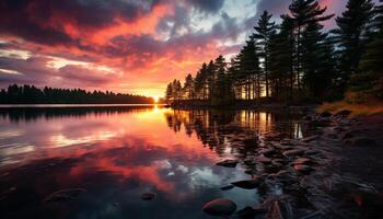 ai généré tranquille scène de le coucher du soleil plus de Montagne intervalle généré par ai photo