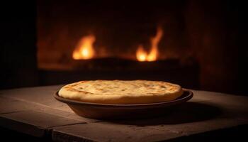 ai généré flamme cuit pain, fait maison dessert, rustique pizza, gourmet Pâtisserie pâte généré par ai photo