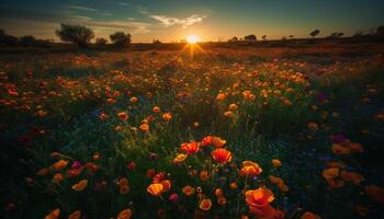 ai généré la nature beauté dans été Prairie de fleurs sauvages, vibrant couleurs fleur généré par ai photo