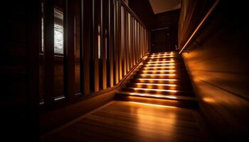 ai généré brillant, moderne appartement avec élégant verre escalier et nettoyer sol généré par ai photo