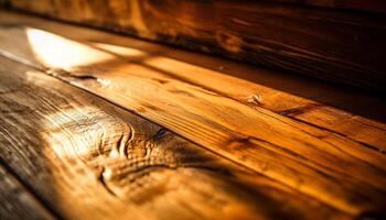 ai généré en bois planche table sur vieux rustique sol, la nature inspiré abstrait modèle généré par ai photo