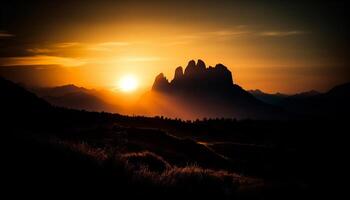 ai généré le coucher du soleil plus de le majestueux Montagne gamme, une tranquille scène de beauté généré par ai photo