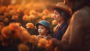 ai généré famille profiter l'automne en plein air, souriant garçons, bonheur dans la nature généré par ai photo