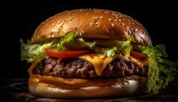 ai généré grillé du boeuf Burger avec fondu fromage sur une sésame chignon généré par ai photo